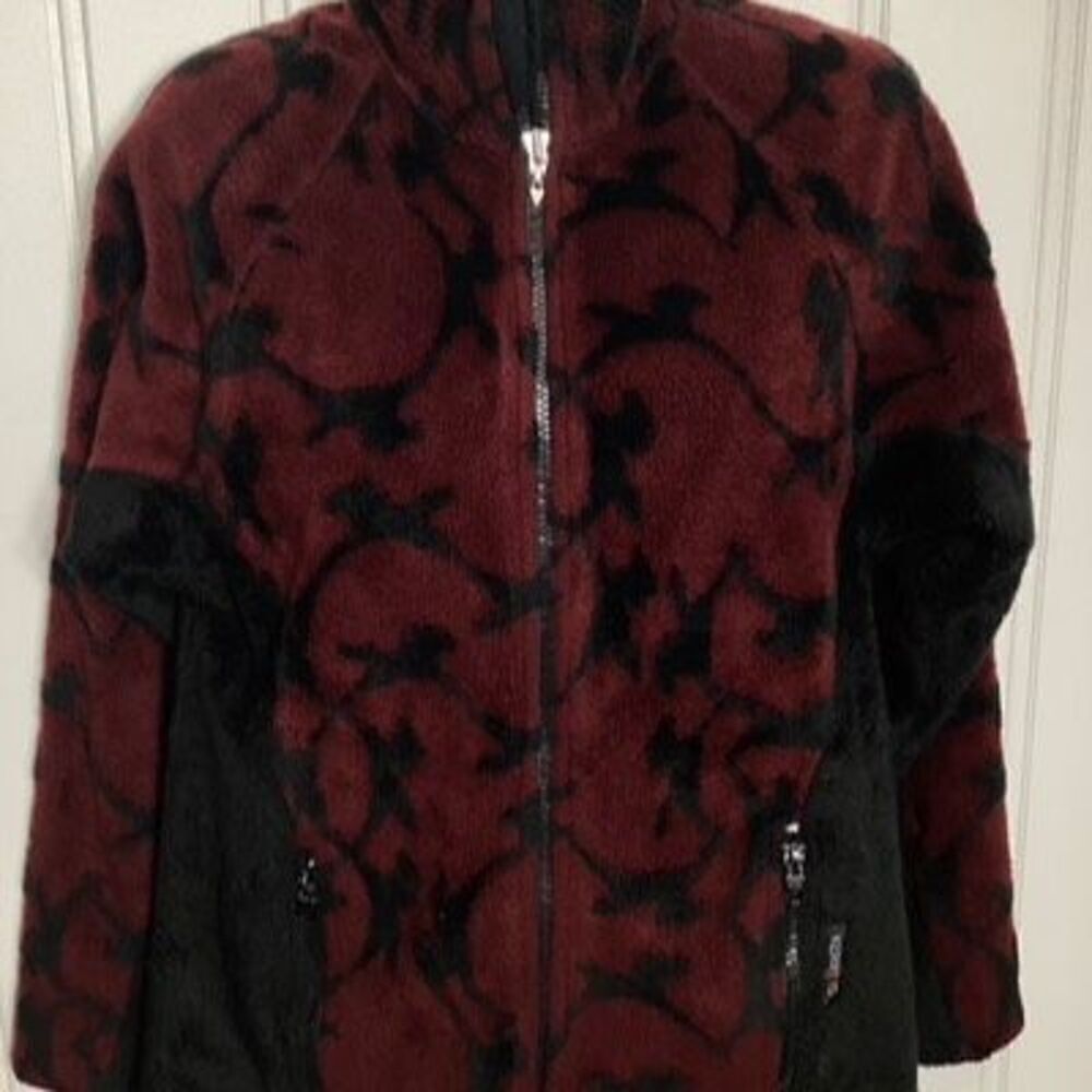 KERRITS Womens Fleece Full Zip Jacket Sz M Equestrian Horse Stretch Red Black